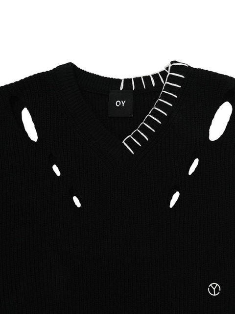 【OY】STITCH CUT-OUT KNIT VEST