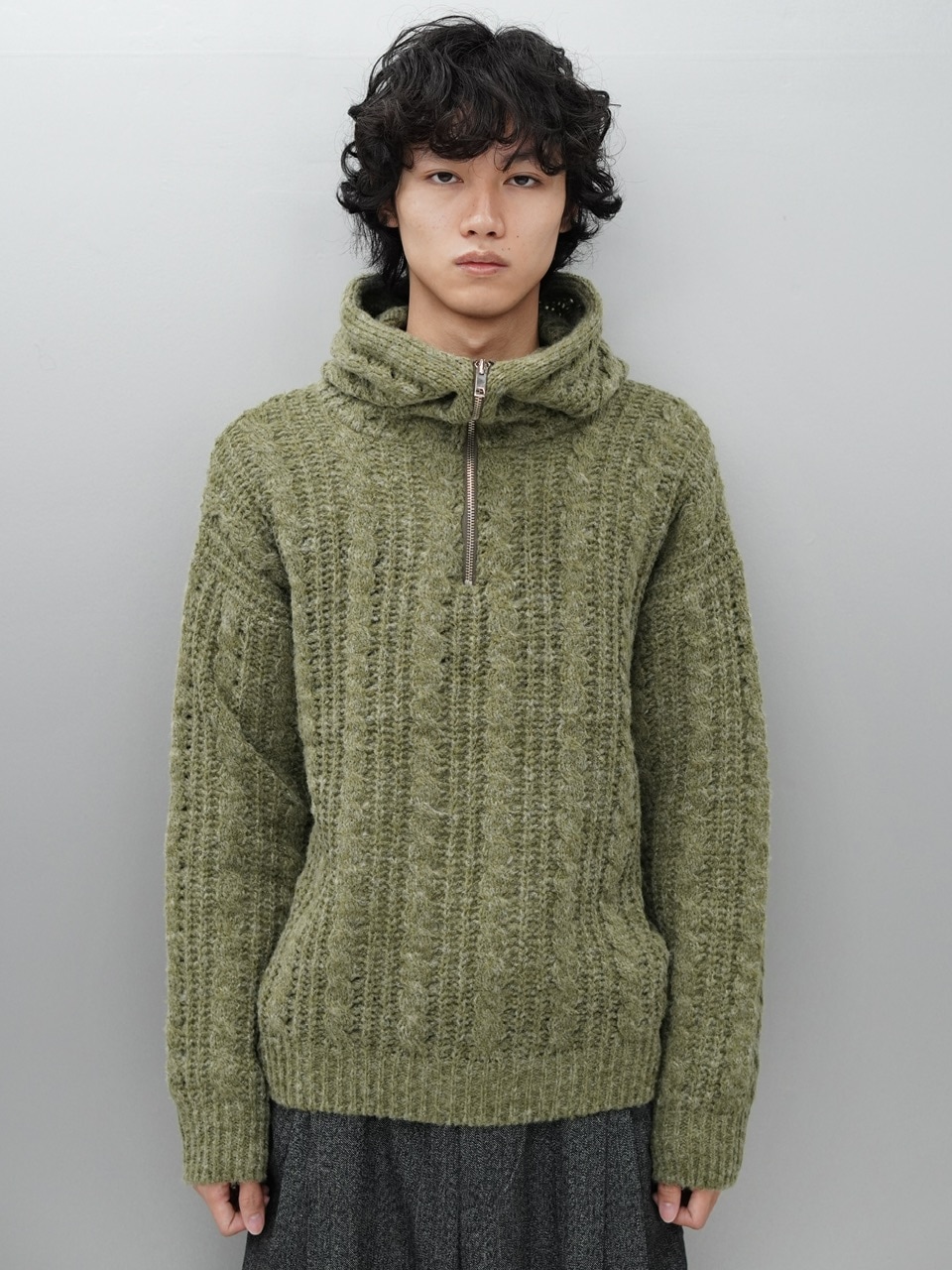 東京店WEB限定受注制【Chikashitsu +】balaclava half zip knit hoodie