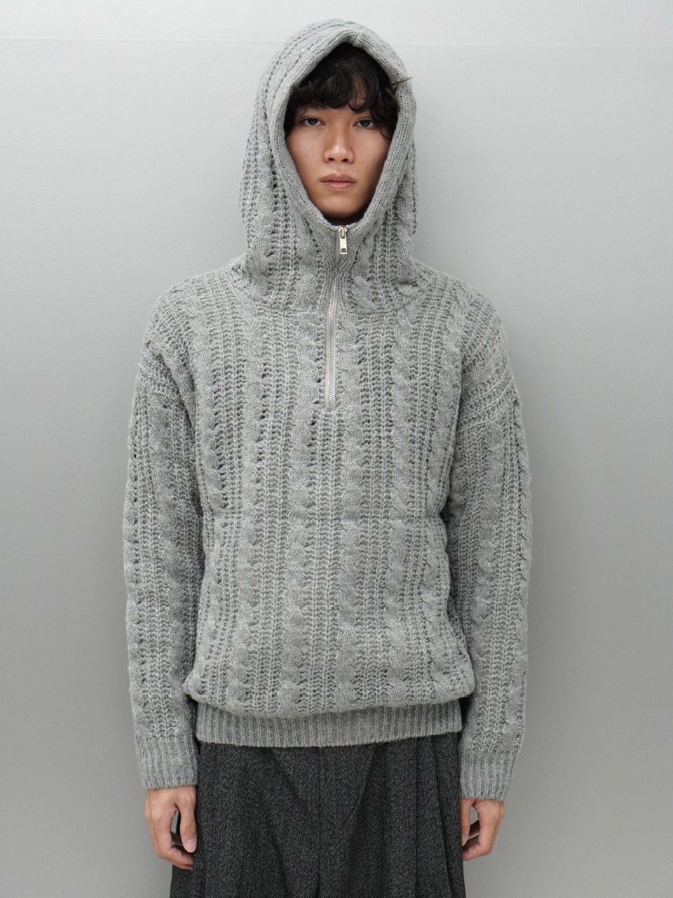 東京店WEB限定受注制【Chikashitsu +】balaclava half zip knit hoodie