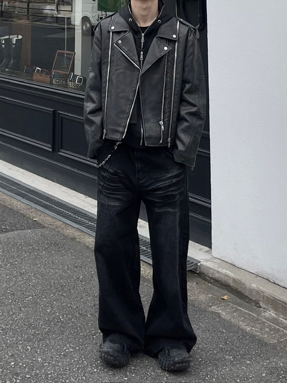 受注制【Chikashitsu +】curve stitch wide denim pants