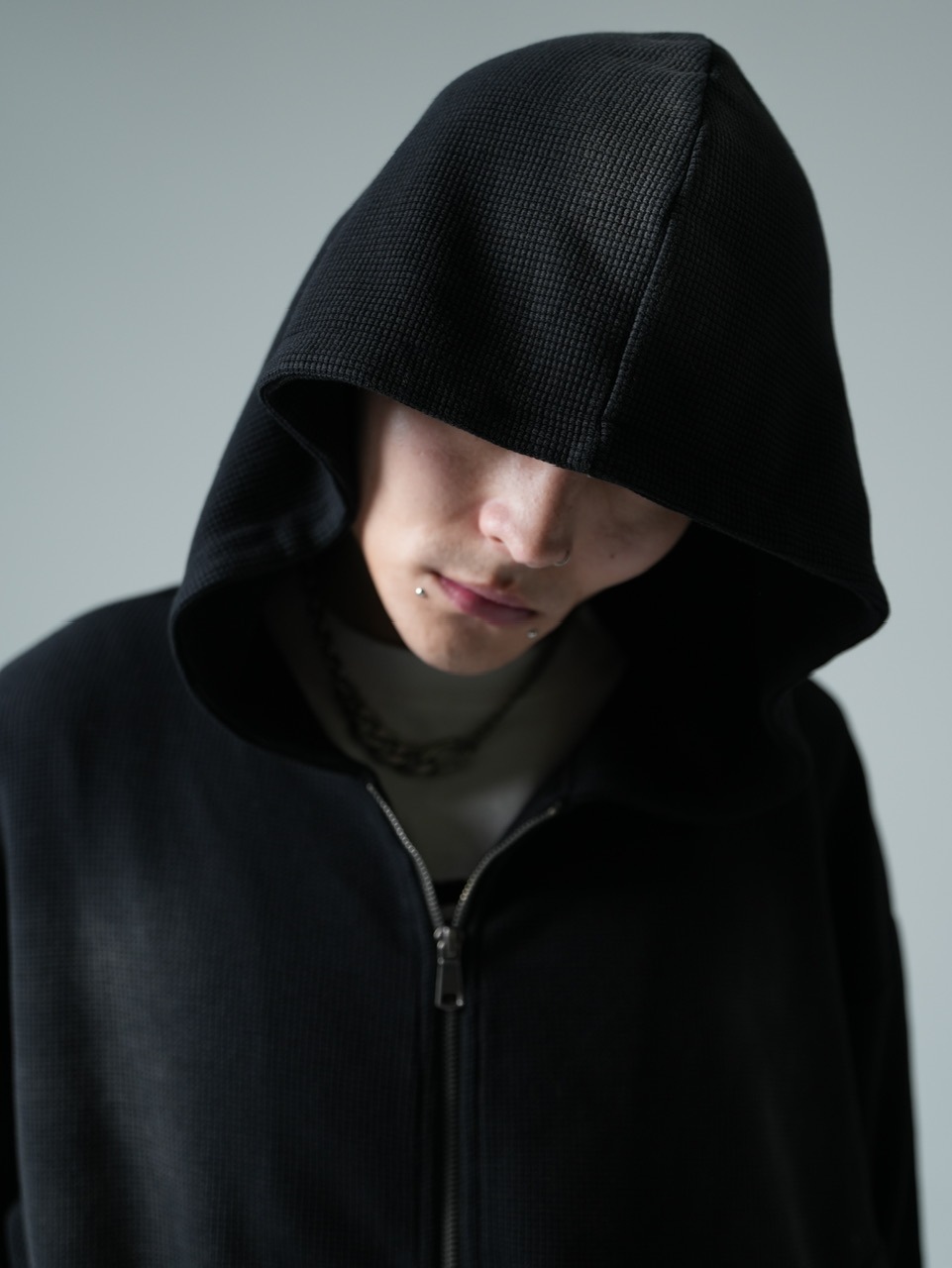 【CHIKASHITSU PLUS HIGH】Rust waffle zip up hoodie