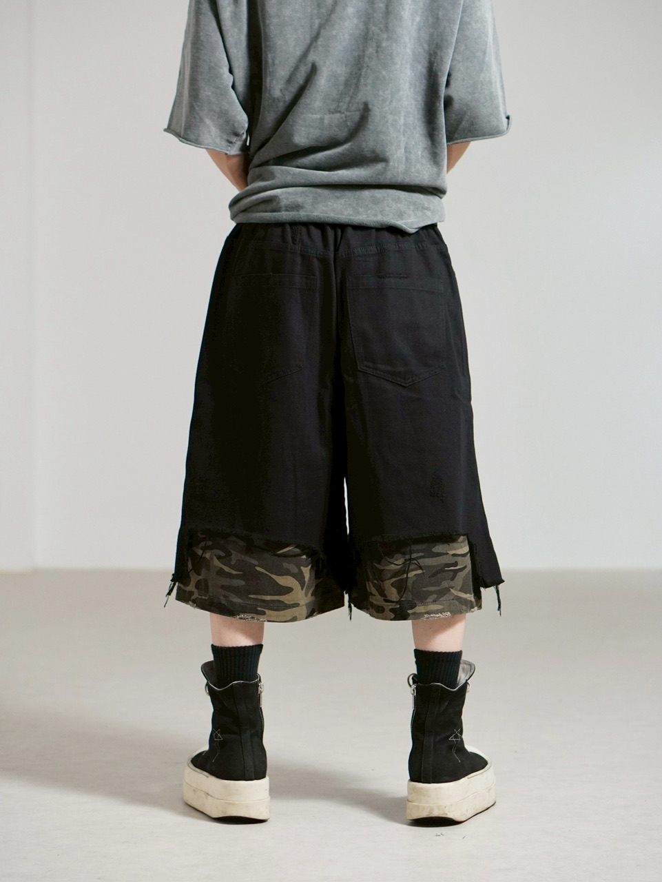 受注制【Chikashitsu +】layered camouflage bermuda pants