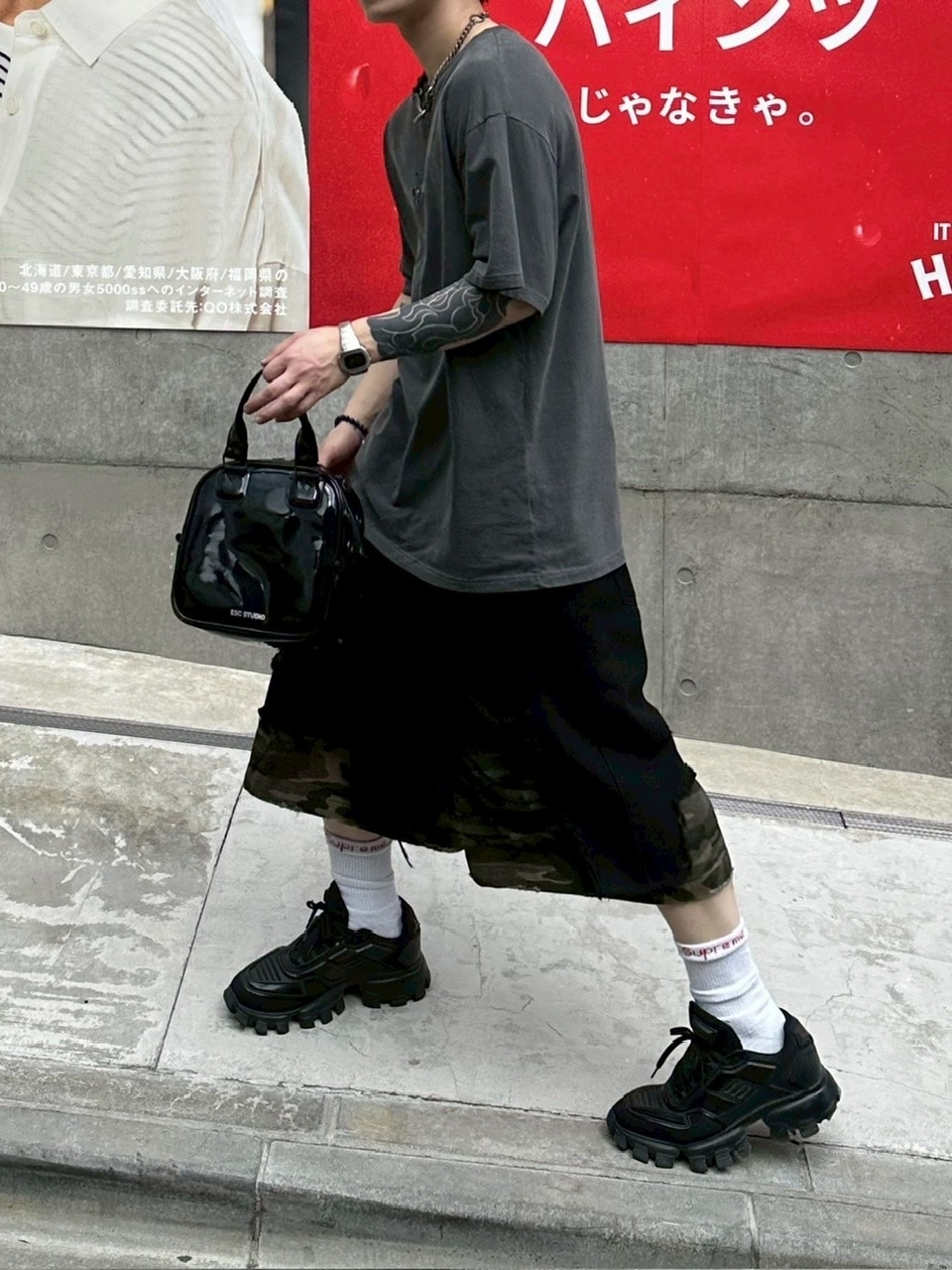 受注制【Chikashitsu +】layered camouflage bermuda pants