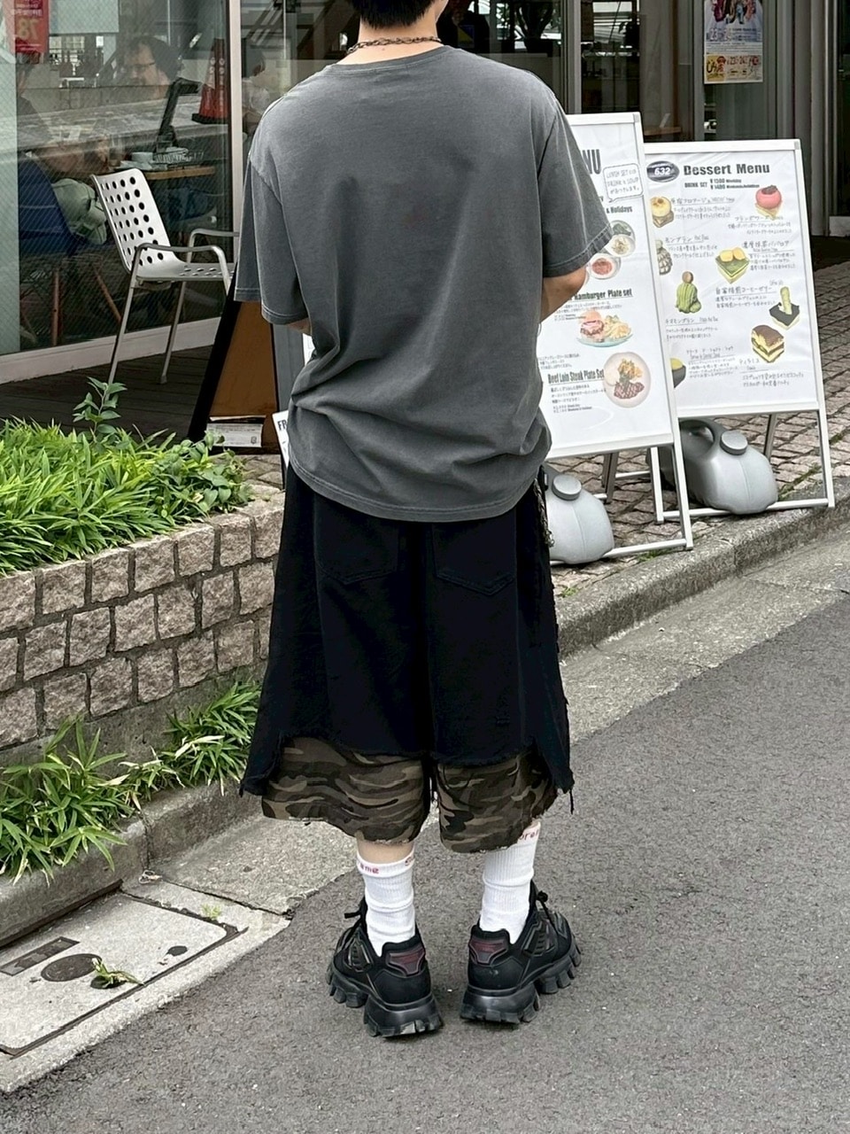 受注制【Chikashitsu +】layered camouflage bermuda pants