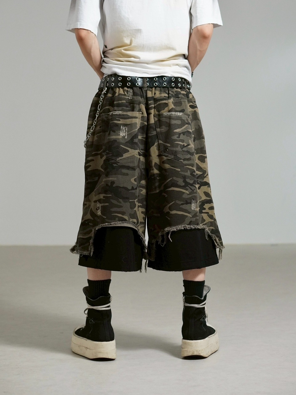 受注制【Chikashitsu +】layered camouflage bermuda pants