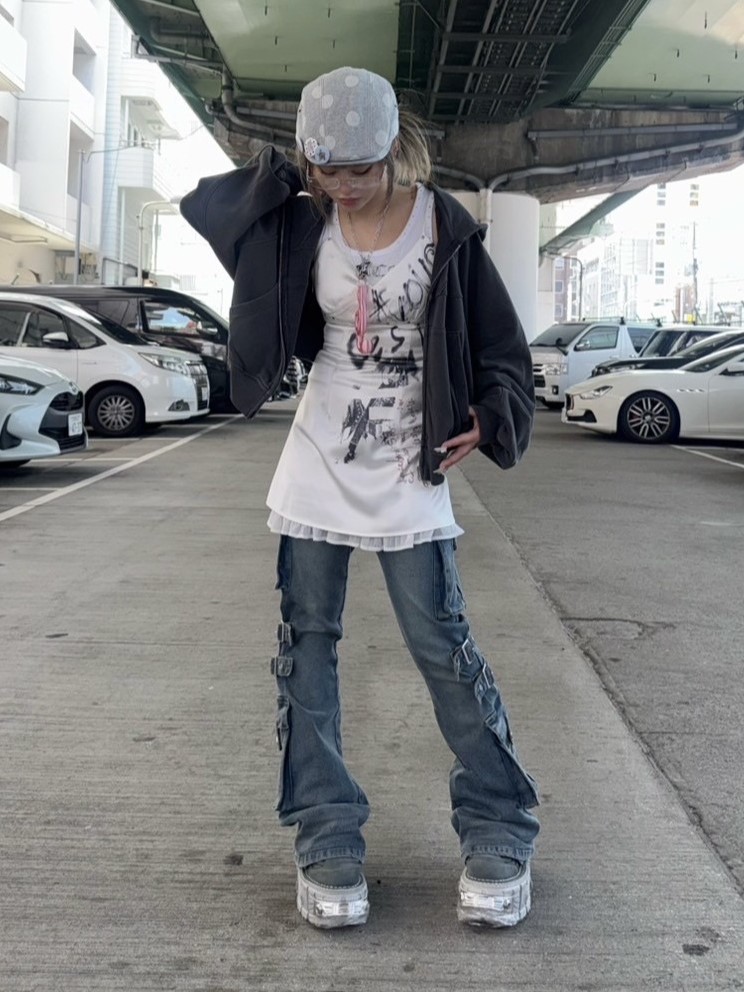 【NMTXU】rhinestone design zip parka / 【エヌエムティーエックスユー】ラインストーンデザインダブルジップパーカー