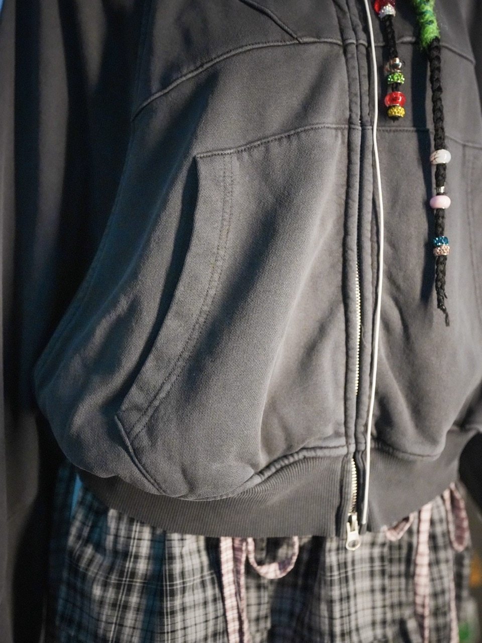 【NMTXU】rhinestone design zip parka / 【エヌエムティーエックスユー】ラインストーンデザインダブルジップパーカー