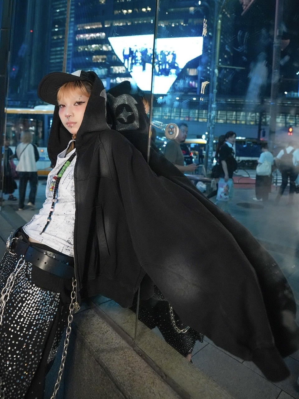 【NMTXU】rhinestone design zip parka / 【エヌエムティーエックスユー】ラインストーンデザインダブルジップパーカー