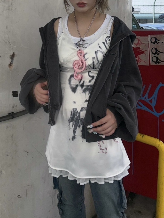 【NMTXU】rhinestone design zip parka / 【エヌエムティーエックスユー】ラインストーンデザインダブルジップパーカー