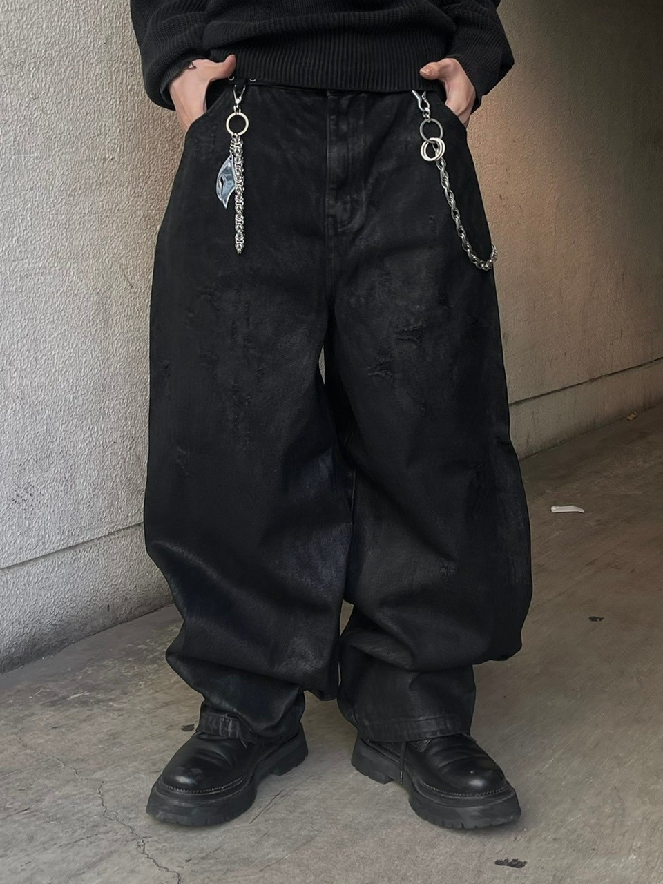 【Chikashitsu+】coating damage wide denim 受注制【Chikashitsu +】coating damage wide denim pants