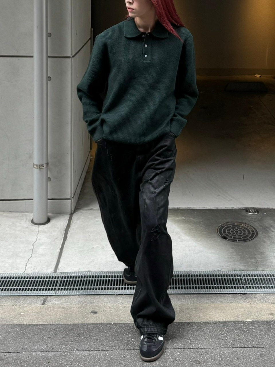 受注制【Chikashitsu +】coating damage wide denim pants