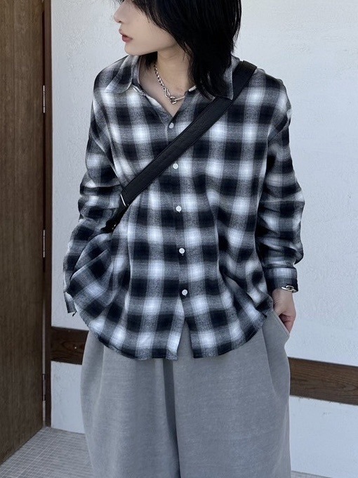 トップス CCL SHADOW PLAID CHECK SHIRT Suit up In Shadow Plaid with Sugar Cane's Ombre Check Open Shirt