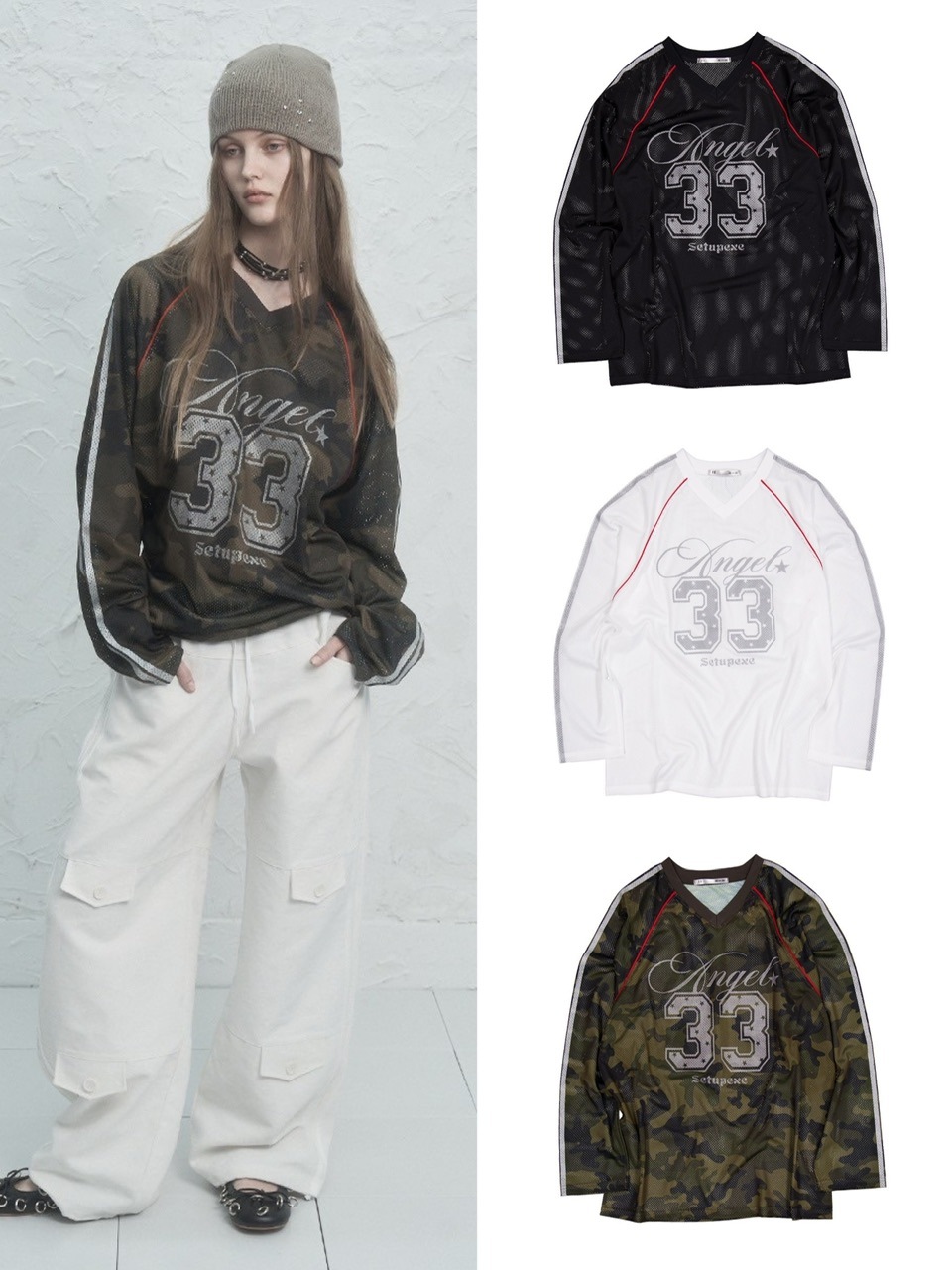 ★SETUP-EXE★V-NECK MESH SPORTS T / CAMO★正規品/韓国送料込 SETUP‐EXE】V-NECK MESH SPORTS T | OUR BRAND,SETUP-EXE