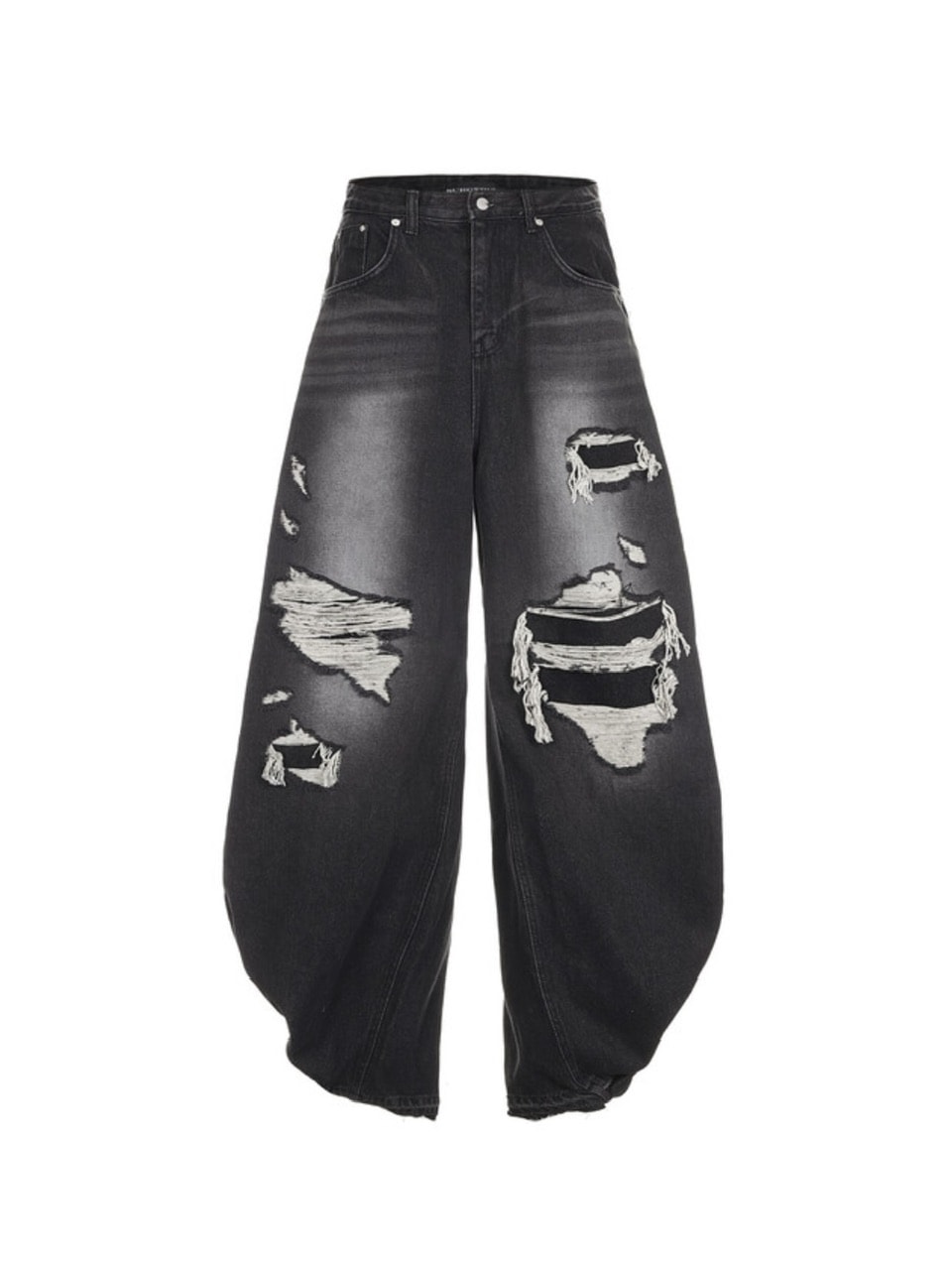 デニム・ジーパン SURGERY double folding over wide baggy jeans destroyed black SURGERY】surgery double folding over wide baggy jeans