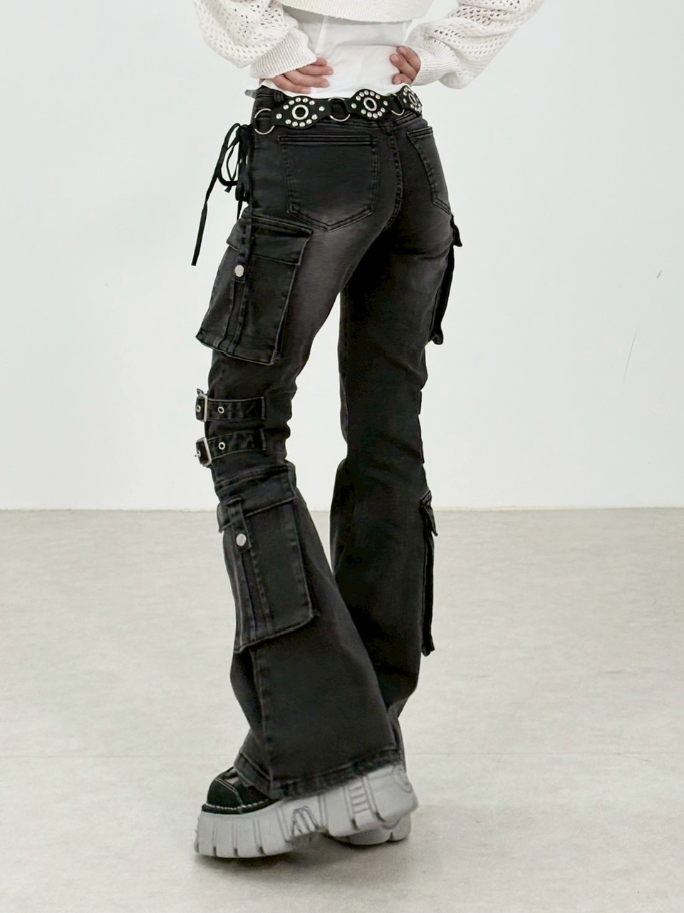 【NMTXU】flare cargo denim pants / 【エヌエムティーエックスユー】ウォッシュドフレアカーゴデニムパンツ