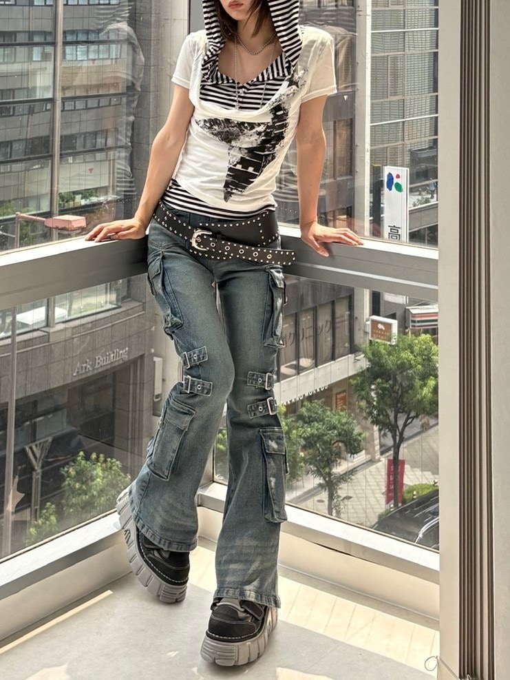 00s japanese label flare cargo denim デニム 00s japanese label