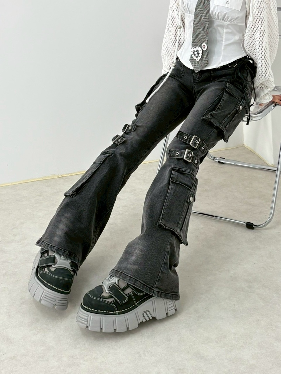 9/5 20:00発売【NMTXU】flare cargo denim pants / 【エヌ