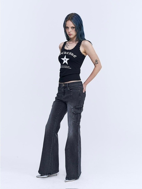 【ROCKCAKE】Hotfix Ribbon Top ROCK CAKE】Crystal Hotfix Sleeveless | OUR BRAND,ROCK CAKE