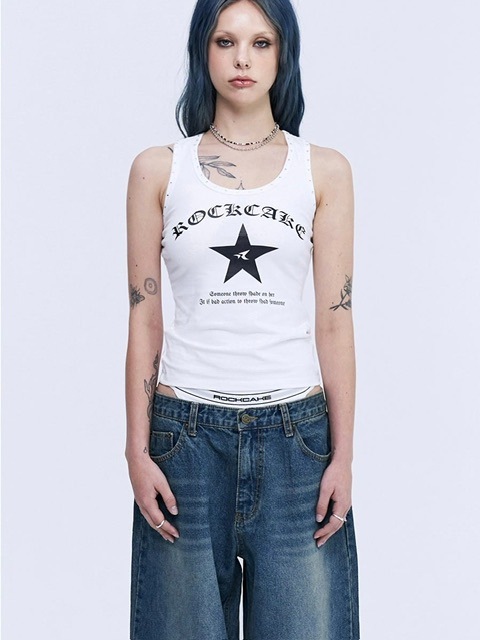 ★24-25FW新作★ROCKCAKE★Side String Sleeveless ROCK CAKE】Crystal Hotfix Sleeveless | OUR BRAND,ROCK CAKE