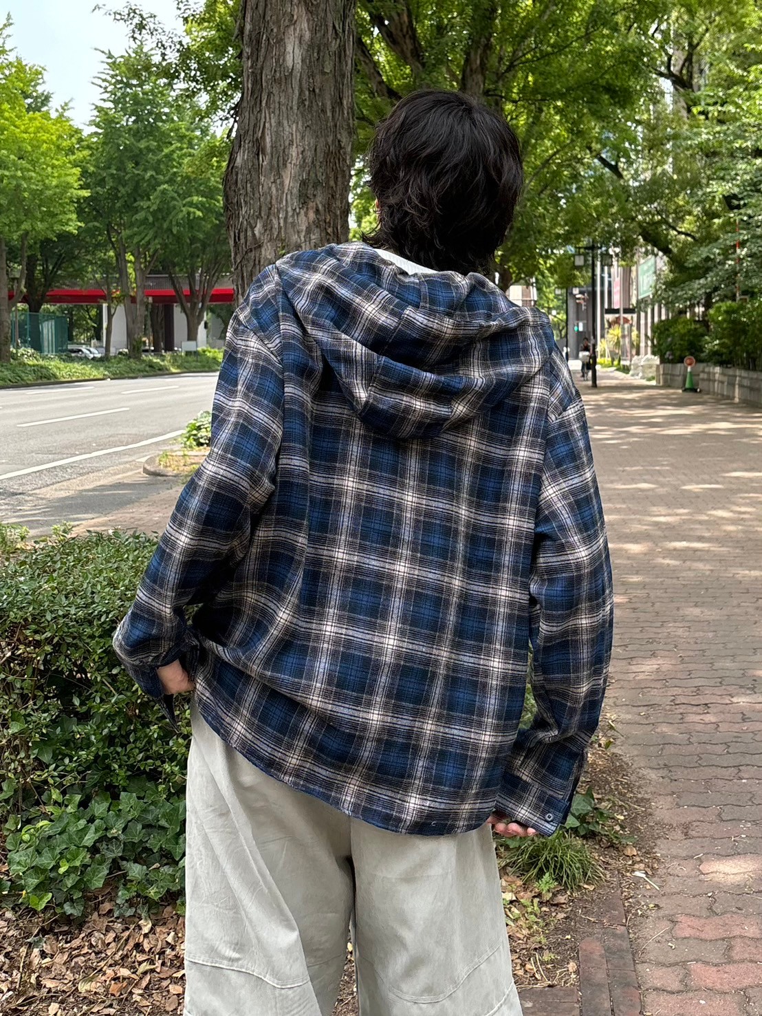受注制【Chikashitsu +】glen check hooded shirt (2color