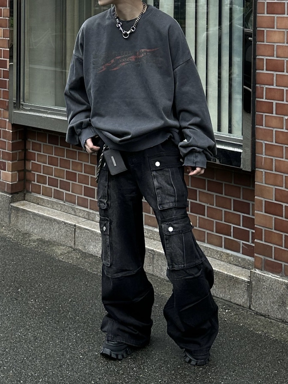 大阪店WEB限定受注制【Chikashitsu +】multi pocket cargo denim pants