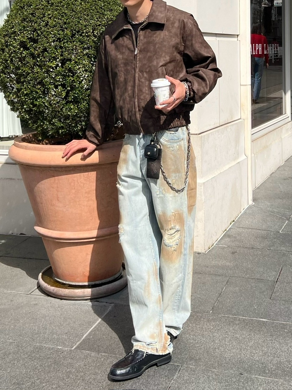 Chikashitsu + ダメージデニムセット 受注制【Chikashitsu +】bloody wash damage denim pants