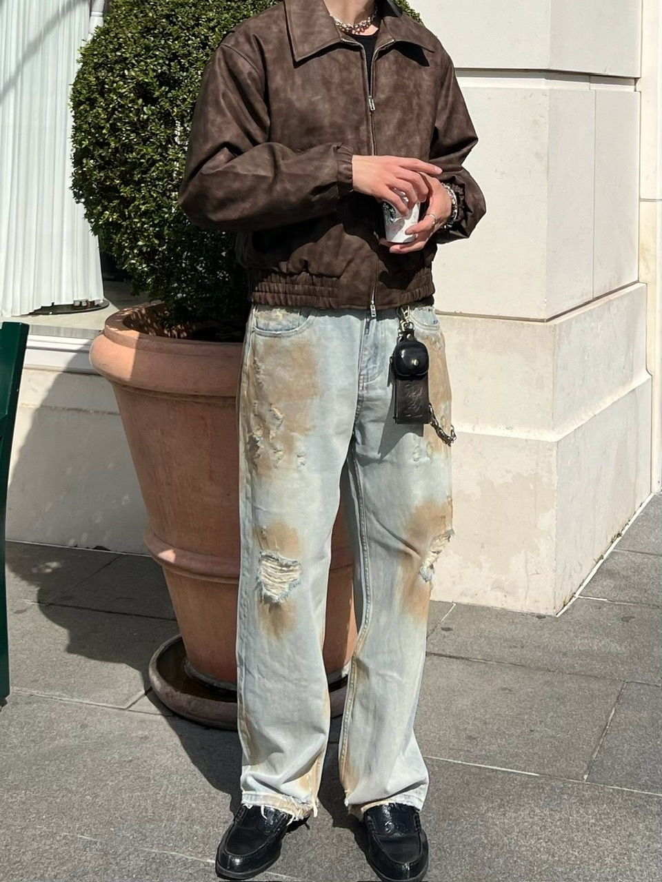 受注制【Chikashitsu +】bloody wash damage denim pants