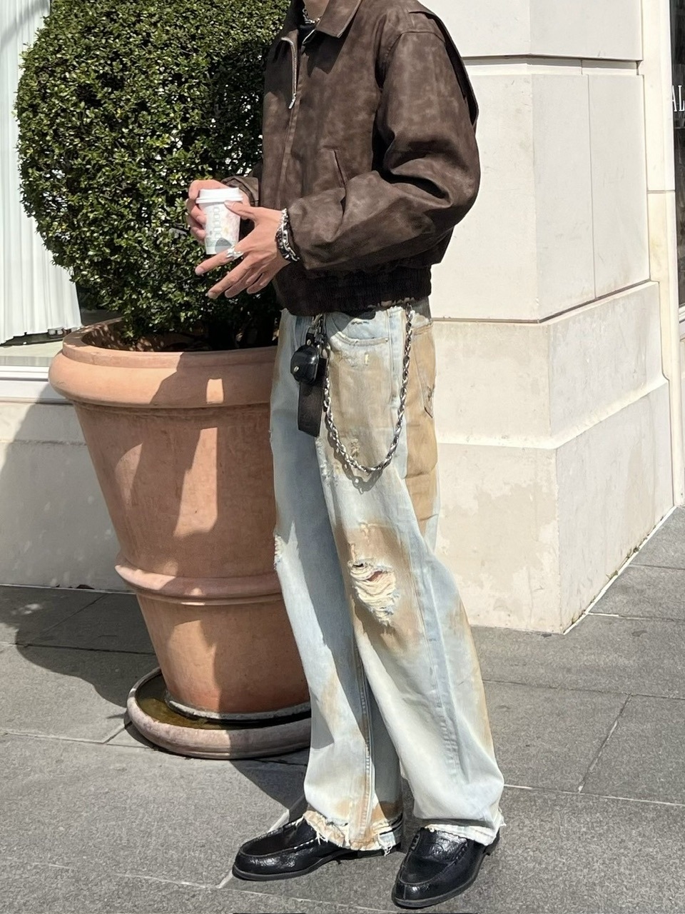Chikashitsu + ダメージデニムセット 受注制【Chikashitsu +】bloody wash damage denim pants