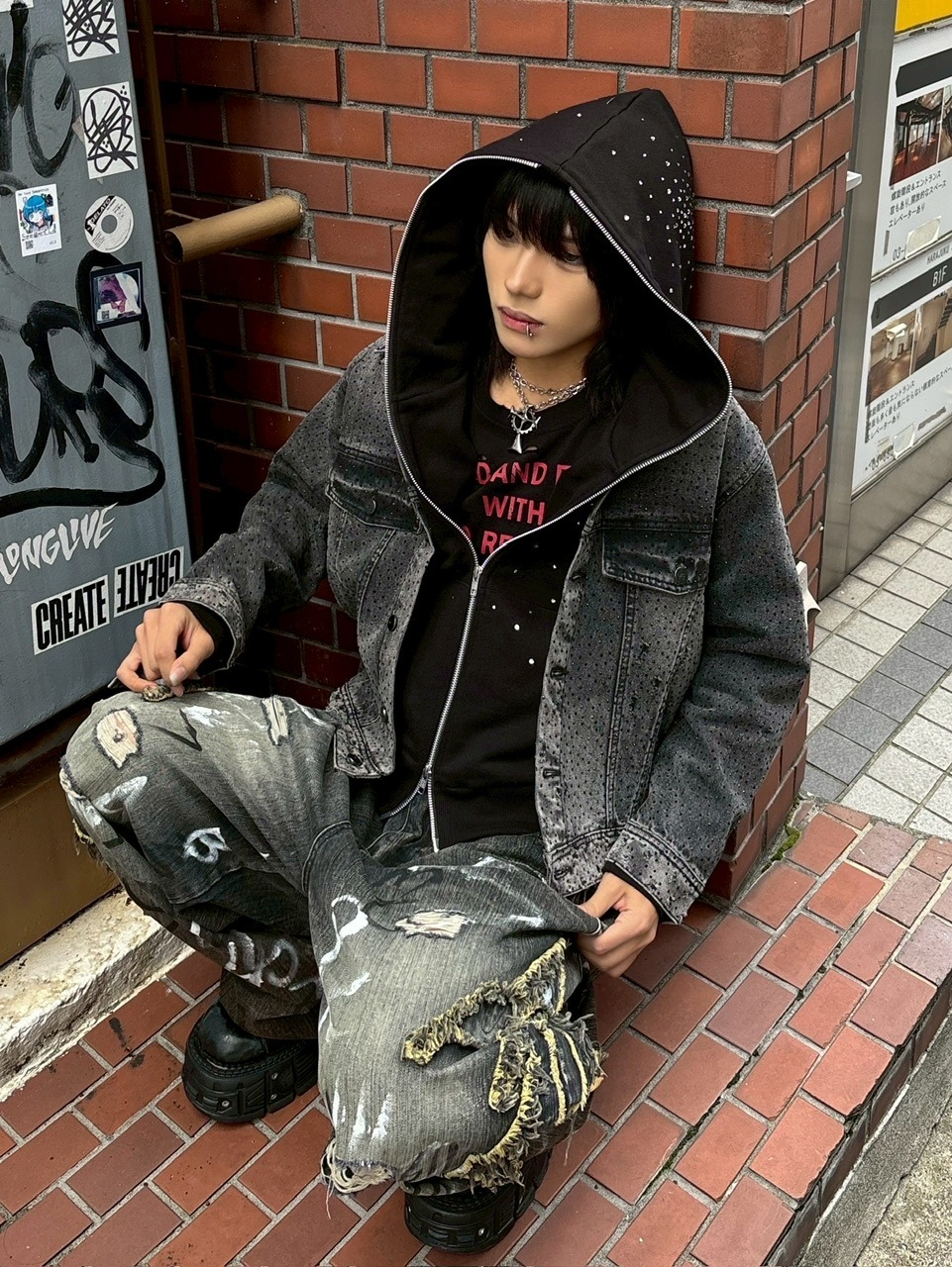 Never mind the XU】rhinestone denim jacket / 【ネバーマインドザ