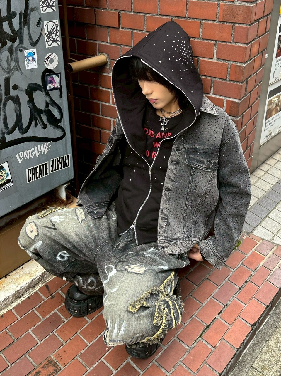 Never mind the XU】rhinestone denim jacket / 【ネバーマインドザ