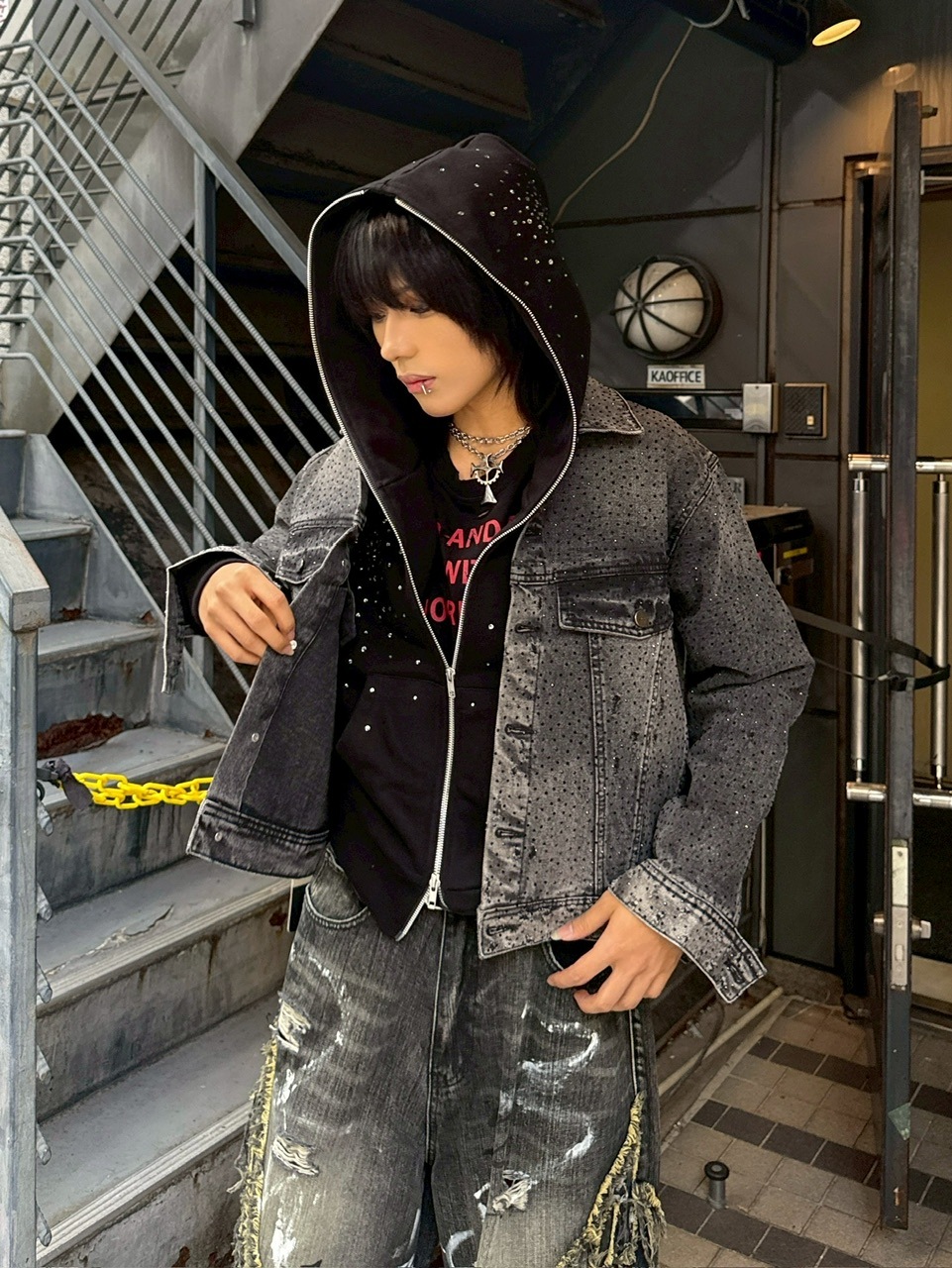 Never mind the XU】rhinestone denim jacket / 【ネバーマインドザ