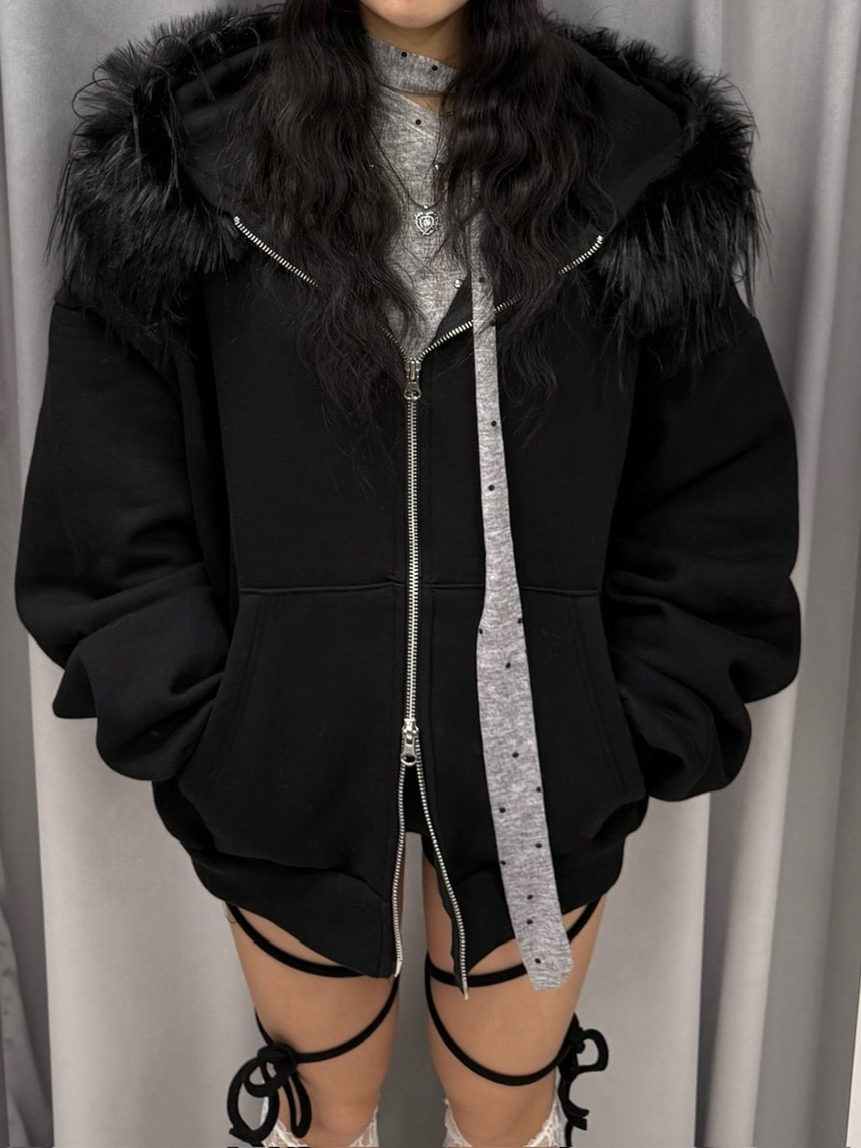 受注制【nmtc +】simple fur zip up hoodie 【エヌエムティーシー