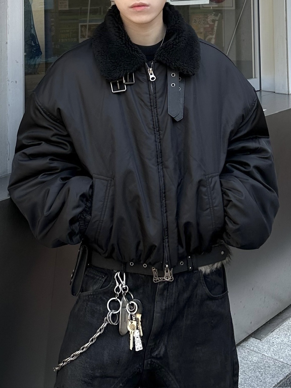 大阪店WEB限定受注制【Chikashitsu +】cropped mouton bomber jacket