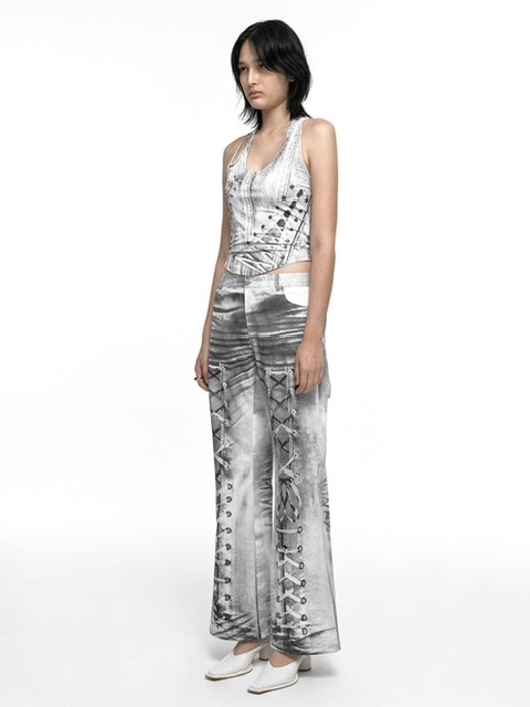【NACHE】24ss RACE UP PRINTED PANTS NACHE-RACE UP PRINTED PANTS(BLACK) wmstore