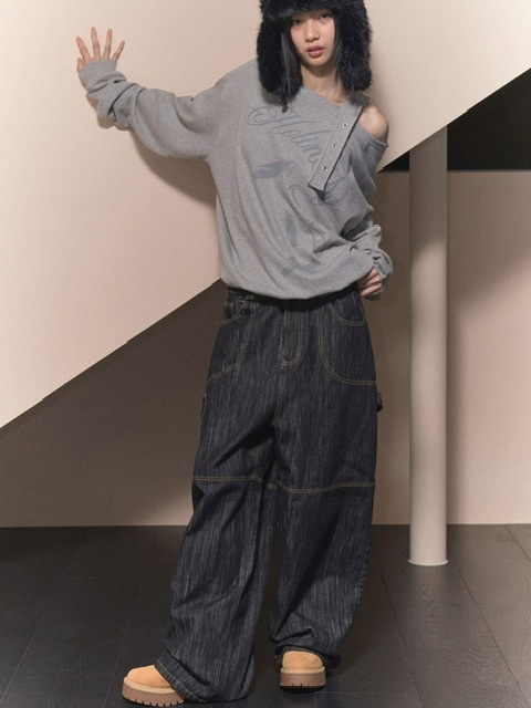 ● FANCY CLUB ● Carpender lettering denim pants FANCY CLUB】CARPENTER LETTERING DENIM PANTS | OUR BRAND