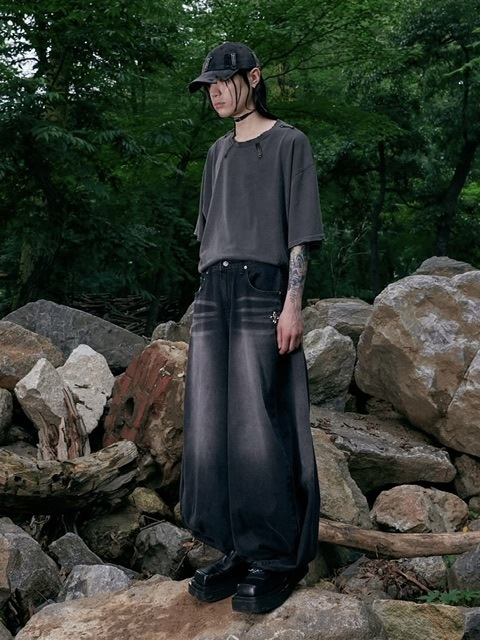 SURGERY★Double Folding Over Wide Baggy Jeans★ハンドメード 3/30再入荷【SURGERY】double folding over wide baggy jeans