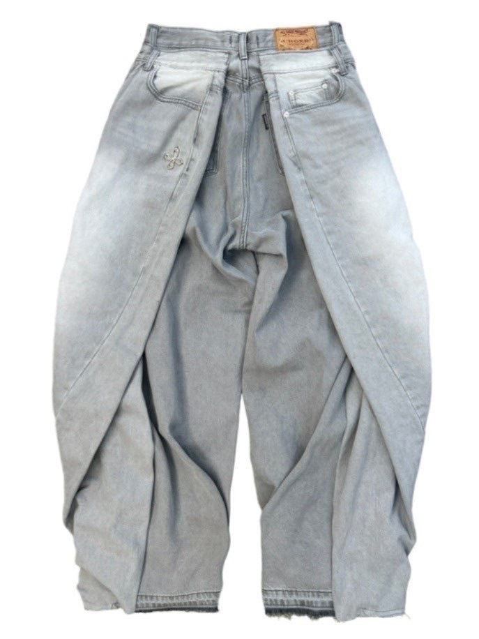 デニム・ジーパン SURGERY double folding over wide baggy jeans destroyed blue 3/30再入荷【SURGERY】double folding over wide baggy jeans