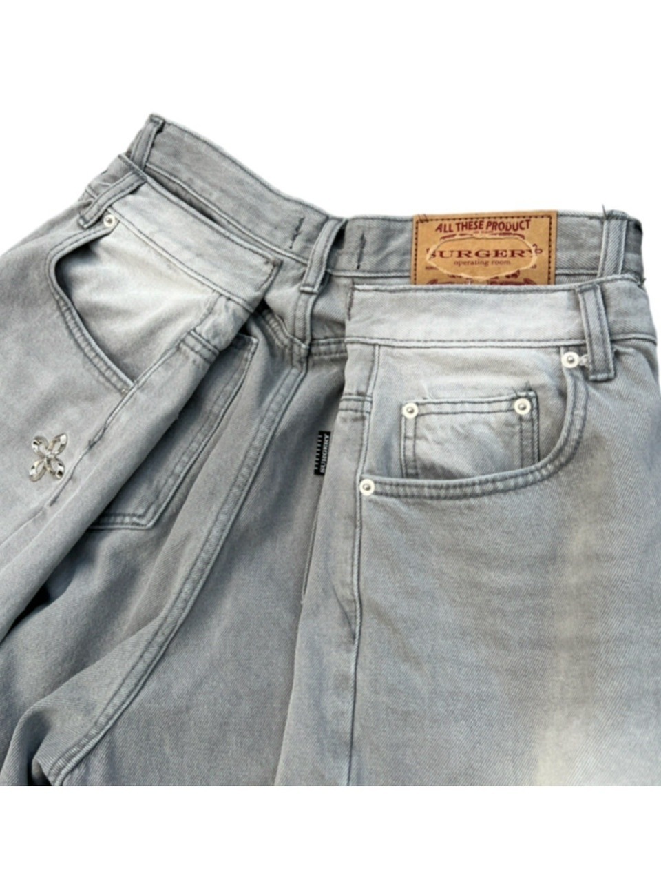 デニム・ジーパン SURGERY double folding over wide baggy jeans destroyed blue 3/30再入荷【SURGERY】double folding over wide baggy jeans
