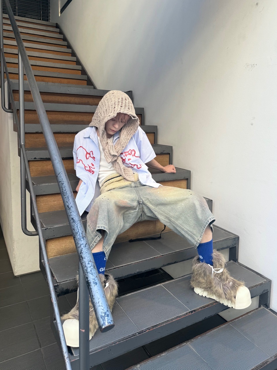Nerd out XU】pink washed seven quarte denim pants / 【ナード