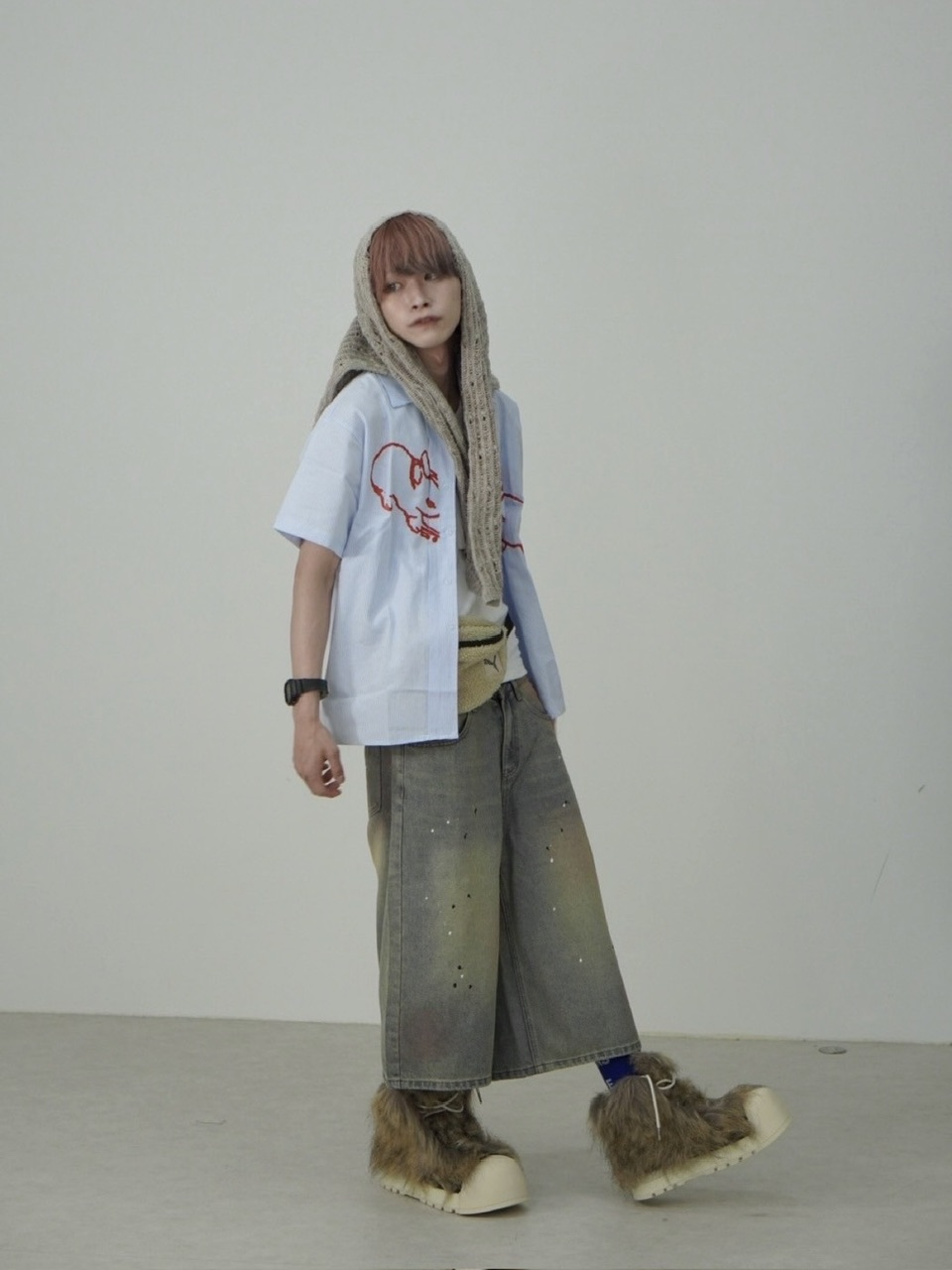 パンツ Ron-yu Nerd out XU】pink washed seven quarte denim pants / 【ナード