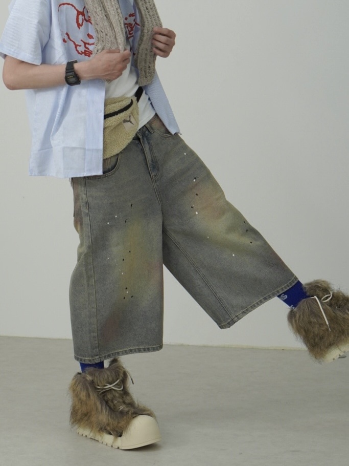 Nerd out XU】pink washed seven quarte denim pants / 【ナード