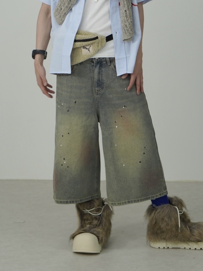 受注制【Nerd out XU】pink washed seven quarte denim pants