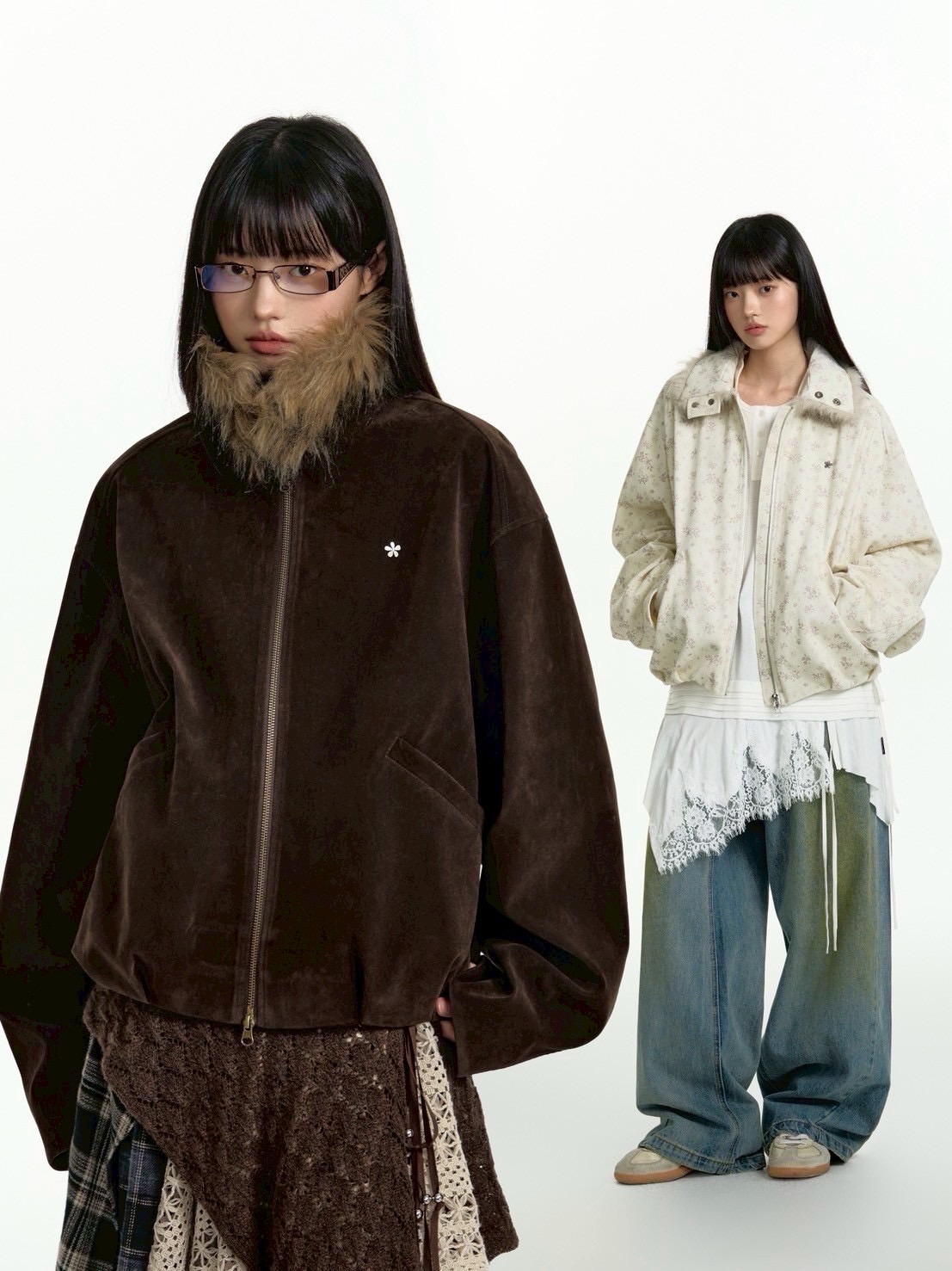 TGNS】Fur Collar Pleated Detachable Collar Jacket / 【ツーガンズ