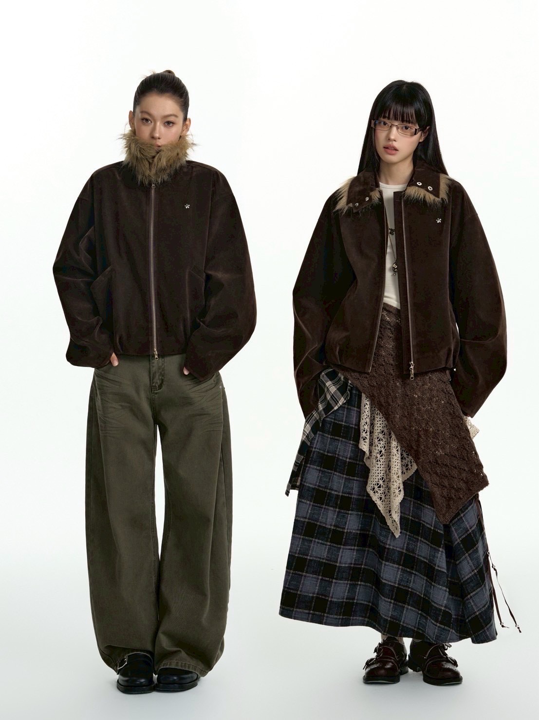 TGNS】Fur Collar Pleated Detachable Collar Jacket / 【ツーガンズ