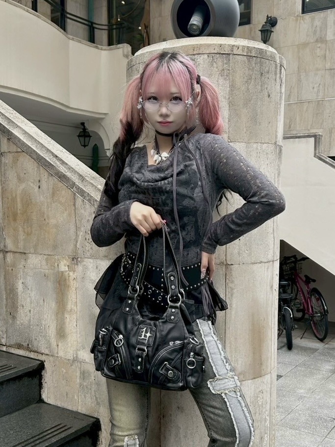 【Never mind the XU】see-through loose tops / 【ネバーマインドザエックスユー】シースルーレイヤードフリル長袖トップス (2color)