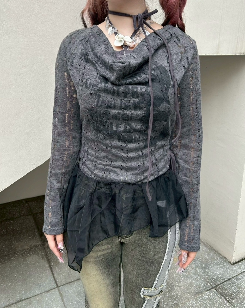 Never mind the XU】see-through loose tops / 【ネバーマインドザ