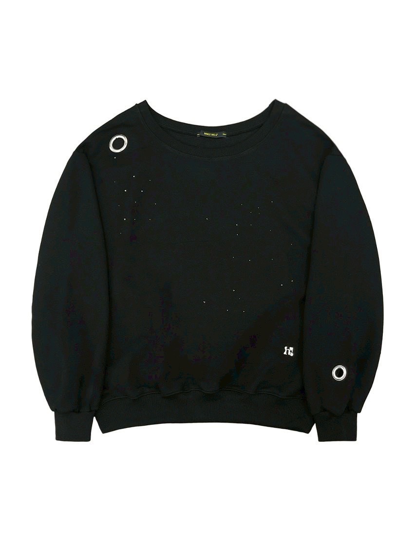 【HOLY NUMBER 7】Eyelet Cubic Off-Shoulder Sweatshirt