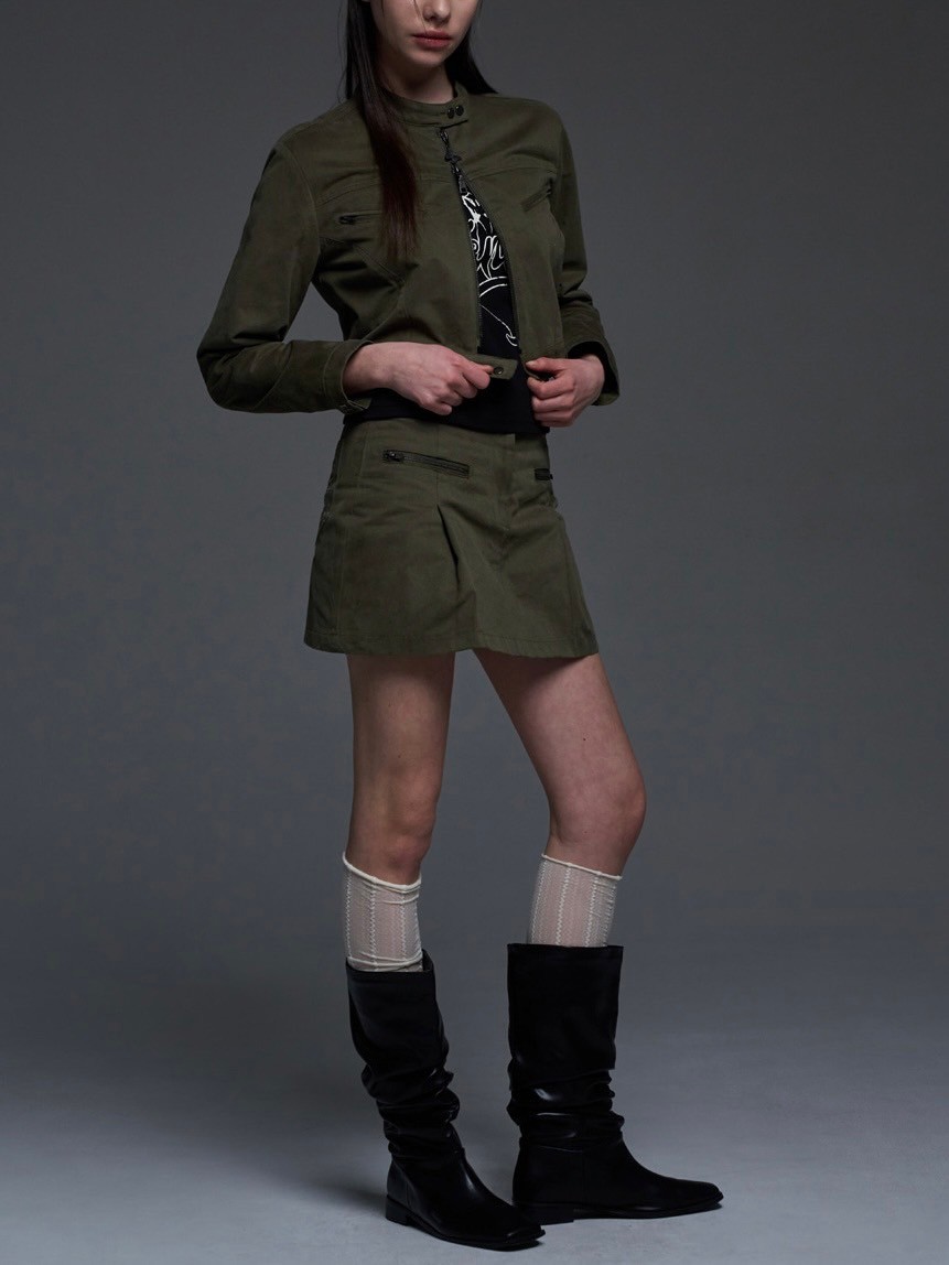 ■FANCY CLUB■ NF Biker Pintuck Mini Skirt KHAKIF24QD865 F24 NF] BIKER PINTUCK MINI SKIRT (KHAKI)_F24QD865 - FANCY CLUB