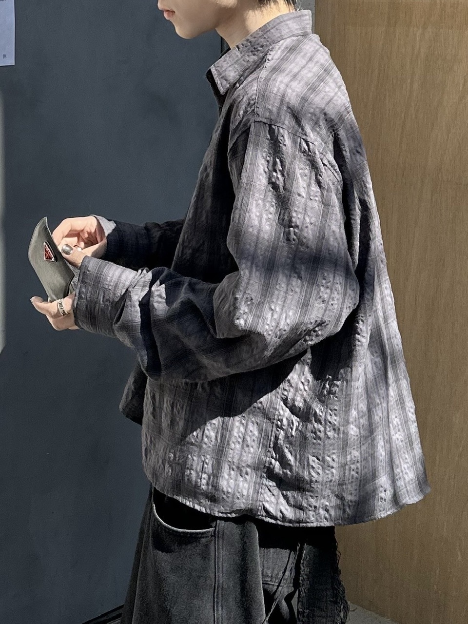 大阪店WEB限定受注制【Chikashitsu +】cropped check shirt