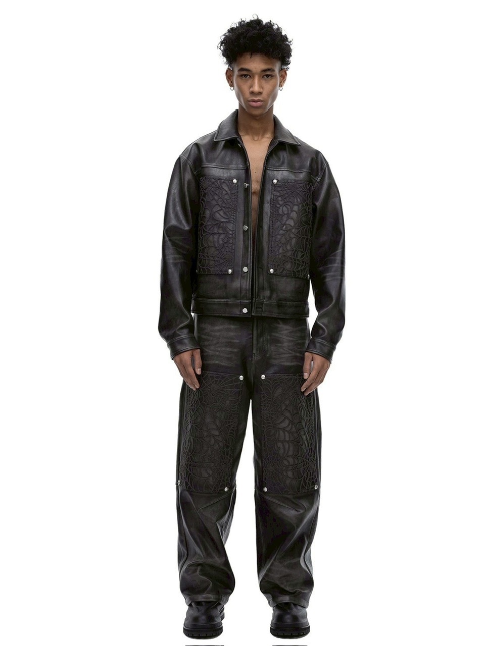 【The Boy Has No Patience】BLOOD MOON NIGHT SPIDER WEB LEATHER JACKET